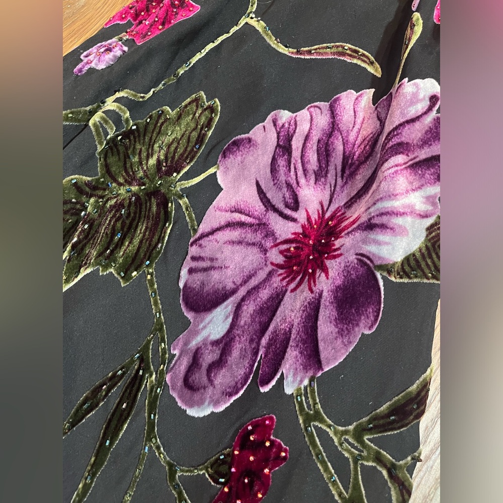 Vintage Y2K Silk Beaded Dress Velvet Burnout Dress Floral Vintage Beaded Dress - Picture 8 of 11